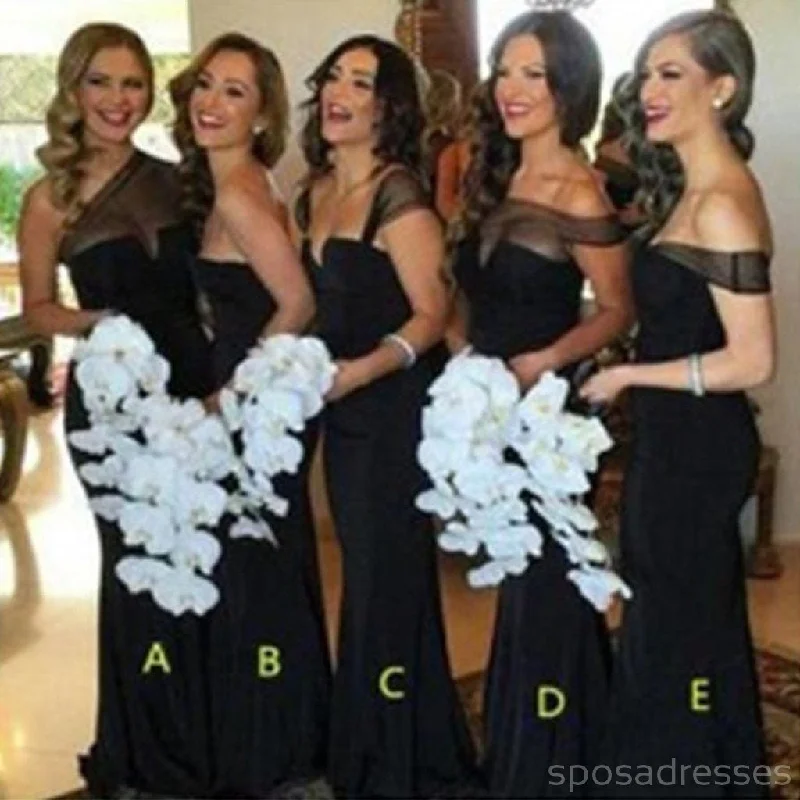 Referral Discount Mismatched Different Styles Cheap Sexy Black Long Mermaid Bridesmaid Dresses, WG54