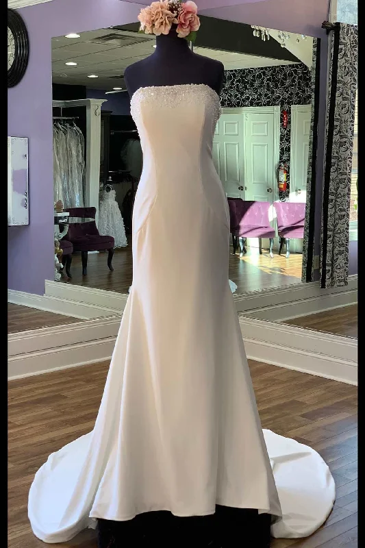 Reduced Prices White Beaded Strapless Mermaid Long Bridal Gown