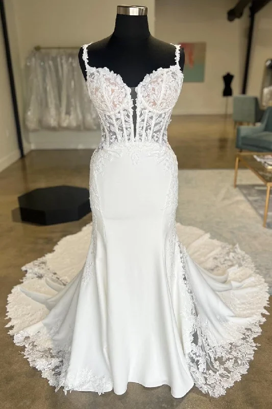 Reduced Prices White Appliques Corset Backless Mermaid Long Wedding Dress