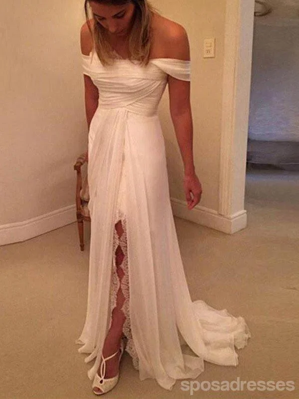 Don't Miss Off Shoulder Side Split Beach Wedding Dresses,  Long Custom Wedding Gowns, 17114