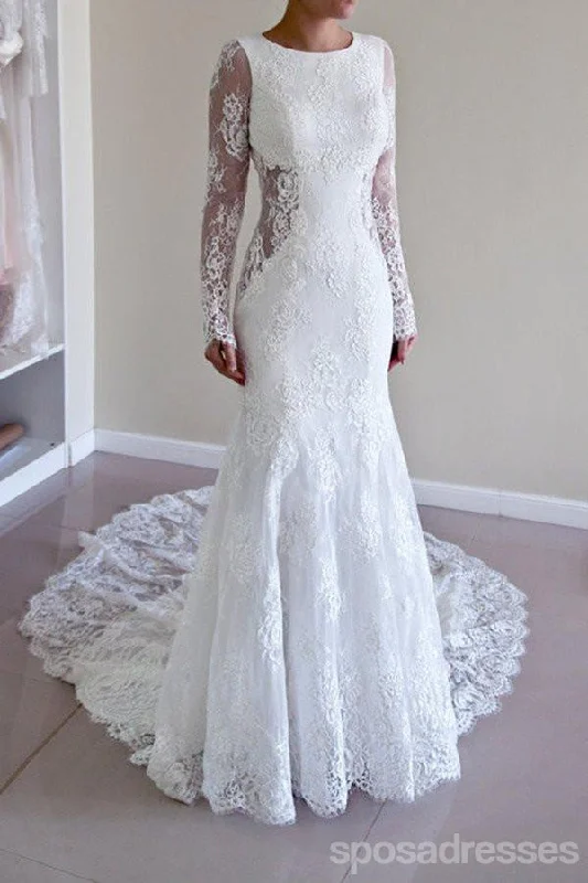 Clearance Items Long Sleeve Lace Backless Mermaid Wedding Dresses, Long Custom Wedding Gowns, Affordable Bridal Dresses, 17116