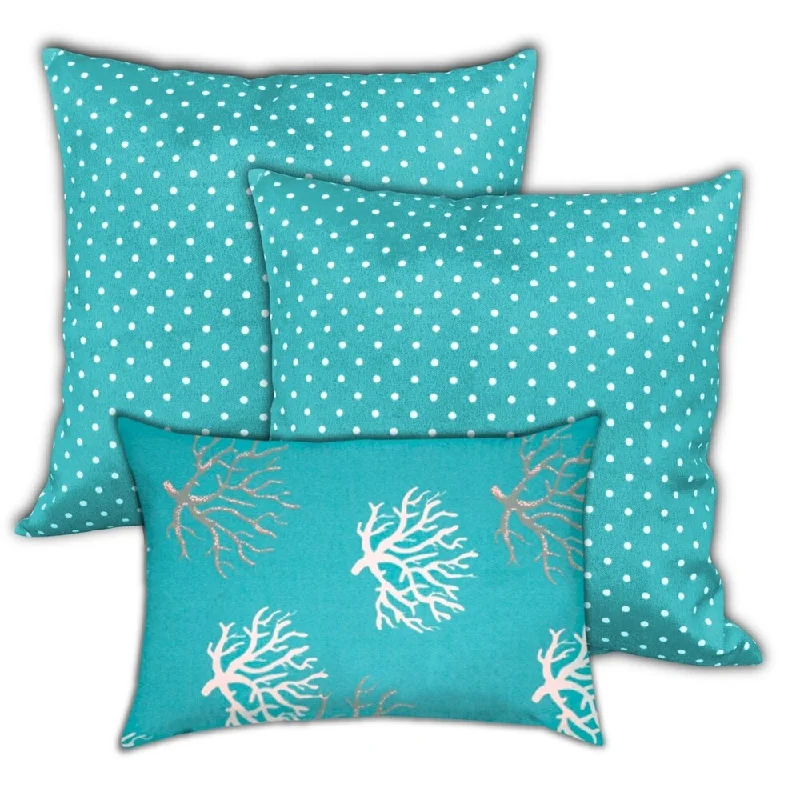 Quick Sale Caymen Islands Indoor/Outdoor, Zippered Pillow Cover, Set of 2 Large & 1 Lumbar, Ocean, Blue, Sea