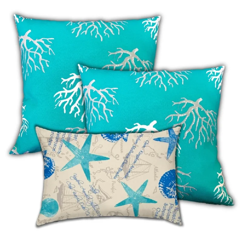 Clearance Items Oceans Creations Indoor/Outdoor, Zippered Pillow Cover, Set of 2 Large & 1 Lumbar, Ocean, Blue, Sea