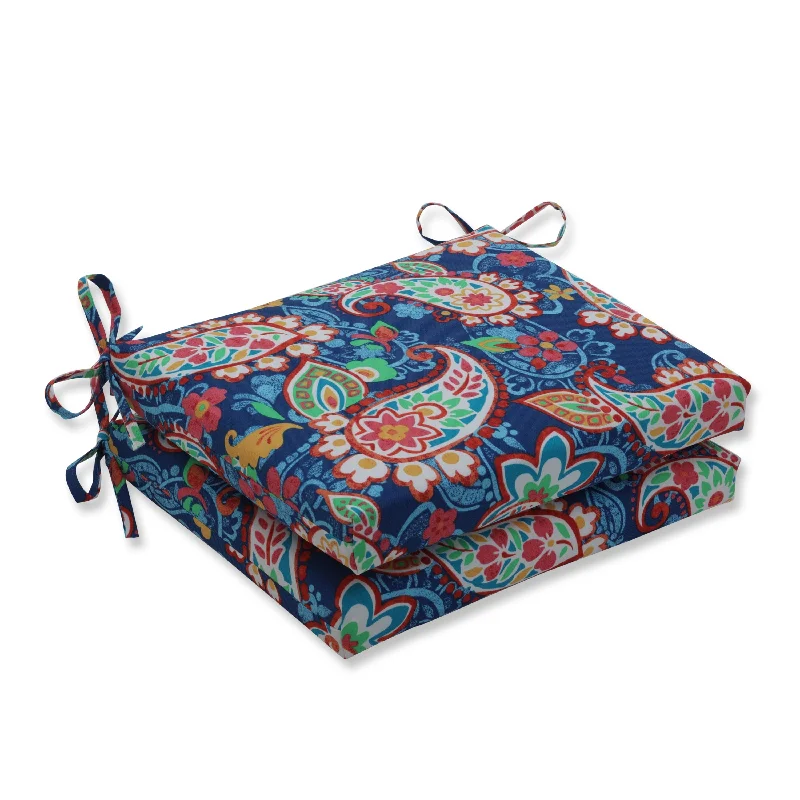 New Arrival Paisley Party Blue Squared Corners Seat Cushion (Set of 2)