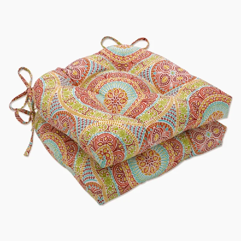 Sale Event Pillow Perfect Outdoor Delancey Jubilee Deluxe Tufted Chairpad (Set of 2) - 17 X 17.5 X 4 - 17 X 17.5 X 4