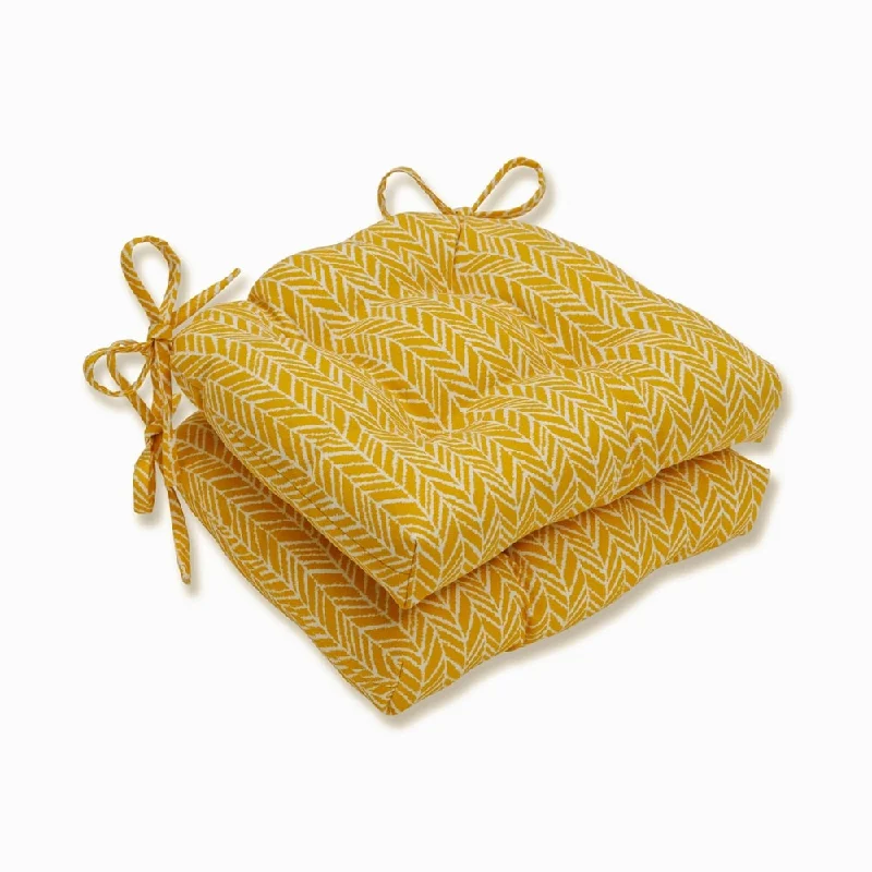 Don't Wait Pillow Perfect Outdoor Herringbone Egg Yolk Deluxe Tufted Chairpad (Set of 2) - 17 X 17.5 X 4 - 17 X 17.5 X 4