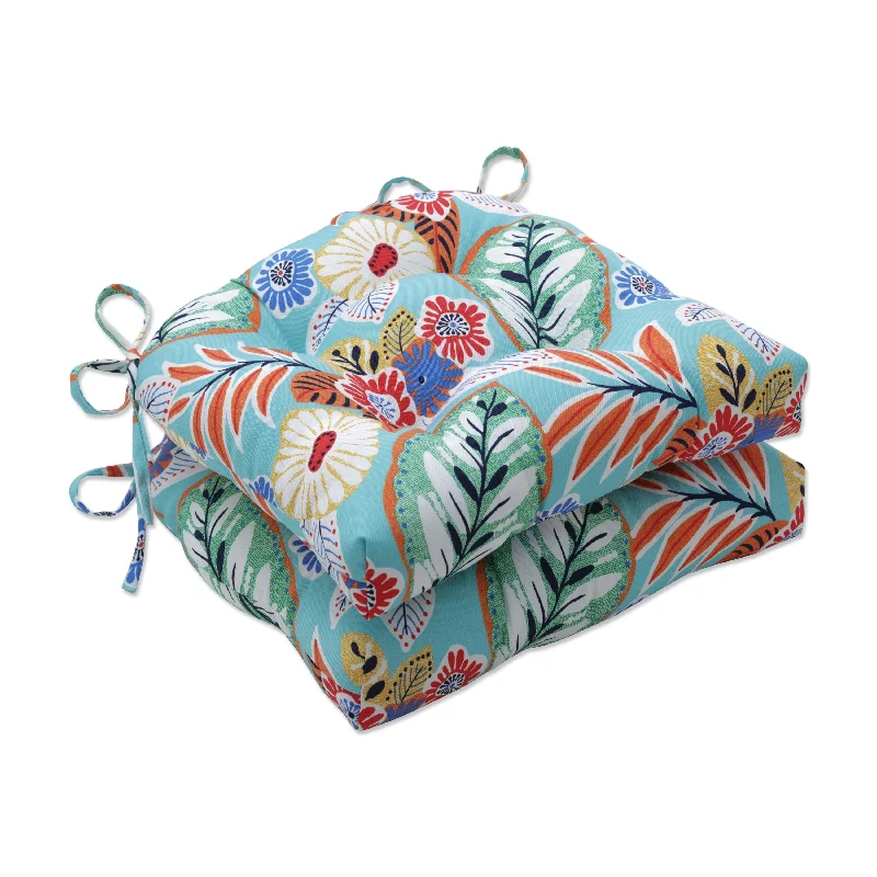 Quick Sale Pillow Perfect Outdoor Marlow Aqua Deluxe Tufted Chairpad (Set of 2) - 17 X 17.5 X 4 - 17 X 17.5 X 4