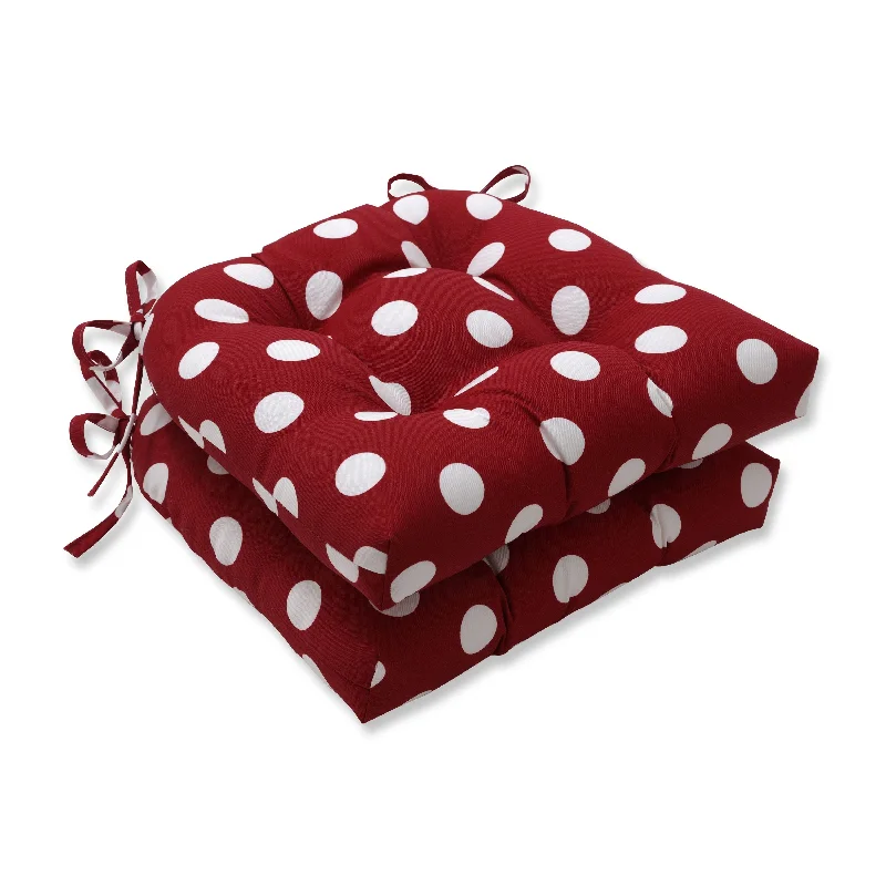 Price Buster Pillow Perfect Outdoor Polka Dot Red Reversible Chair Pad (Set of 2) - 15.5 X 16 X 4 - 15.5 X 16 X 4