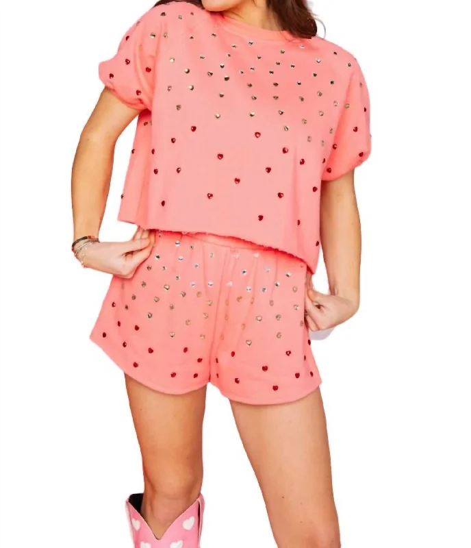 Season Finale Sale 2Pc Pink Heart Jewel Set Top Short