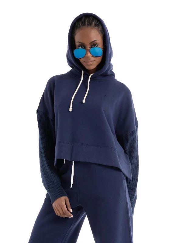 Limited Time Discount Boxy Fit Hybrid Hoddie Sweater In Newport Navy