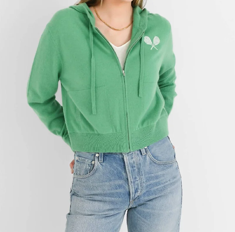 Unbeatable Prices Cashmere Racket Cropped Zip Hoodie In Retro Green