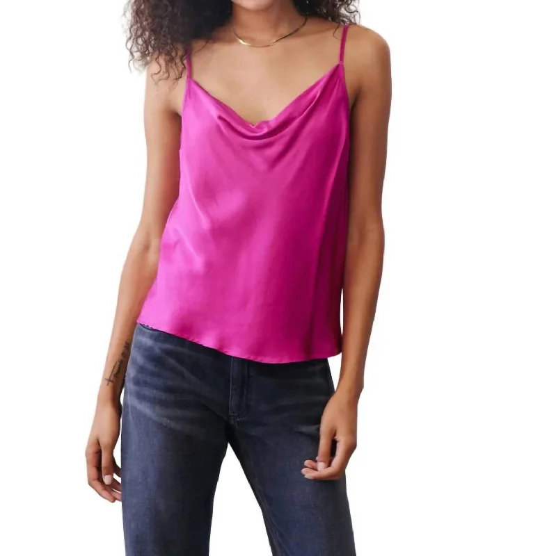 Deal Alert Cowl Neck Cami Top In Rich Magenta
