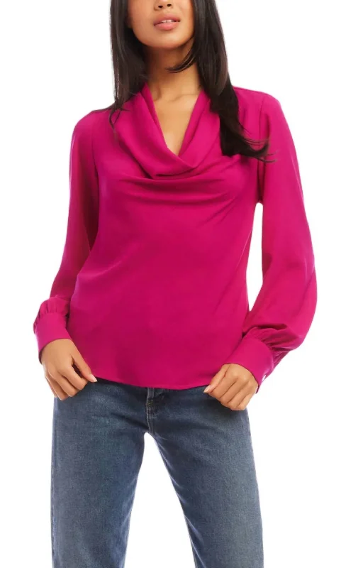 Take Advantage Cowl Neck Top In Hot Pink