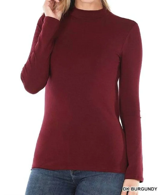 Special Discount Donna Mock Neck Slim Fit Top In Dark Burgundy