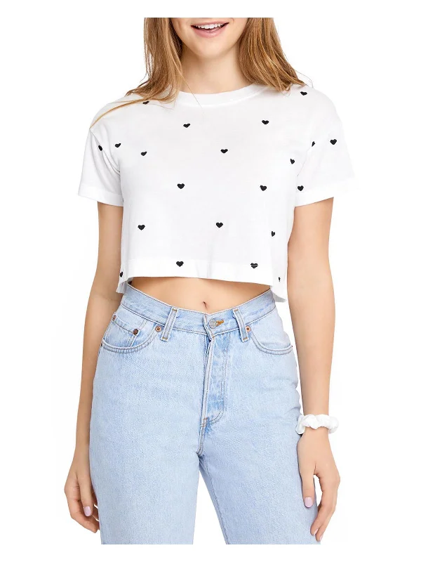 Exclusive Offers Heart Womens Embroidered Cropped T-Shirt