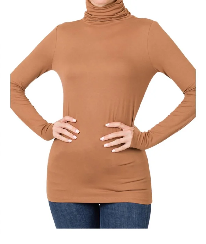 Limited Edition Luxe Rayon Turtleneck Top In Deep Camel