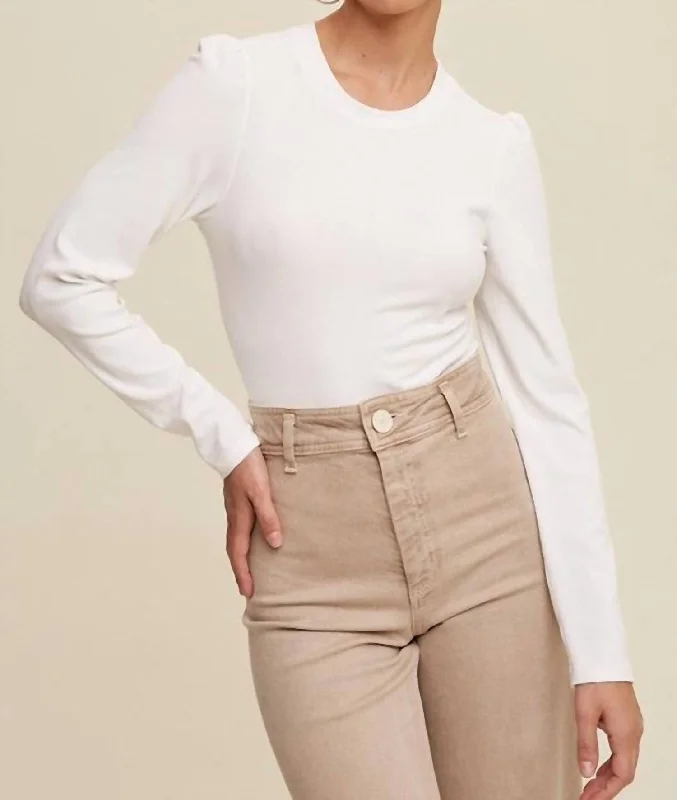 Quick Sale Malika Puff Shoulder Long Sleeve Top In White