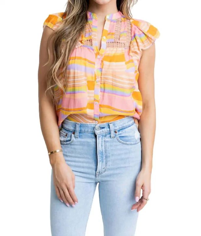 Year-End Sale Multi Stripe Vneck Top In Orange