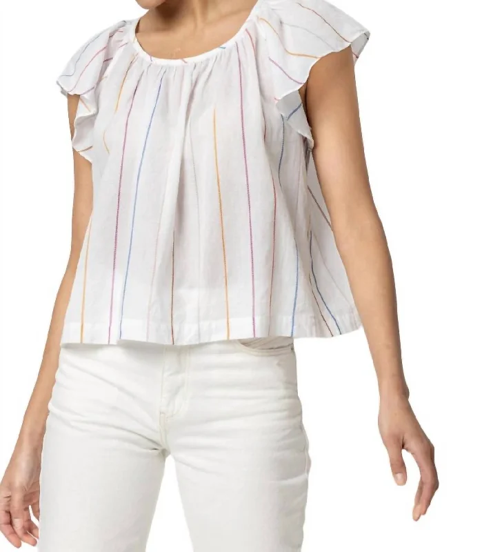 Special Discount Shirred Short Sleeve Raglan Top In Multi Stripe