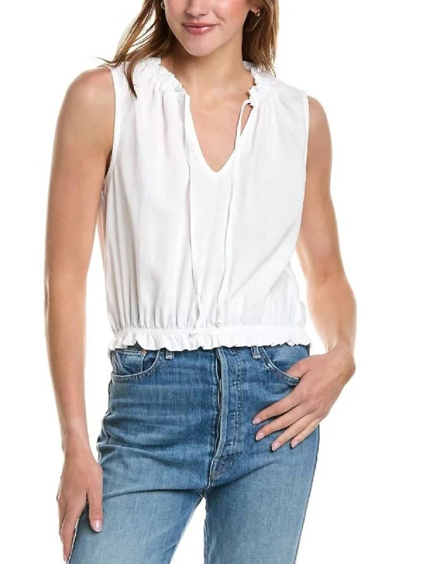 Closeout Sale Sleeveless Ruffle Edge Pullover Top In White