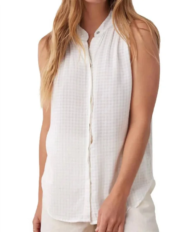 Price Blitz Sleeveless Smocked Button Down Top In Light Sand
