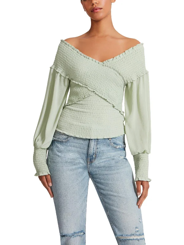 Take Advantage Smock and Fire Womens Smocked Off the Shoulder Blouse