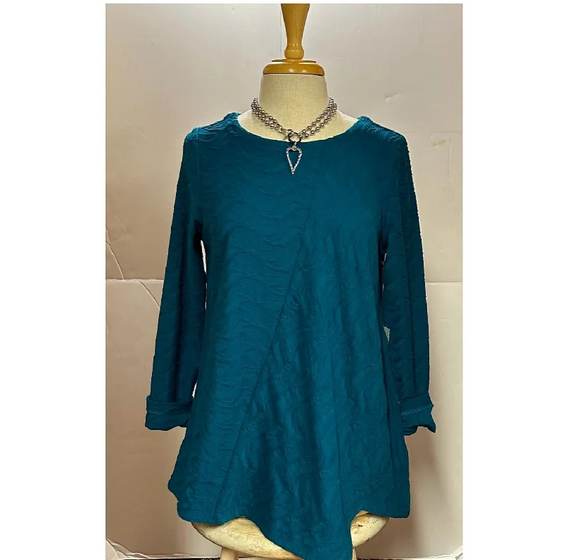 Don't Miss Waterfall Knit Angle Hem Tunic In Tel Teal