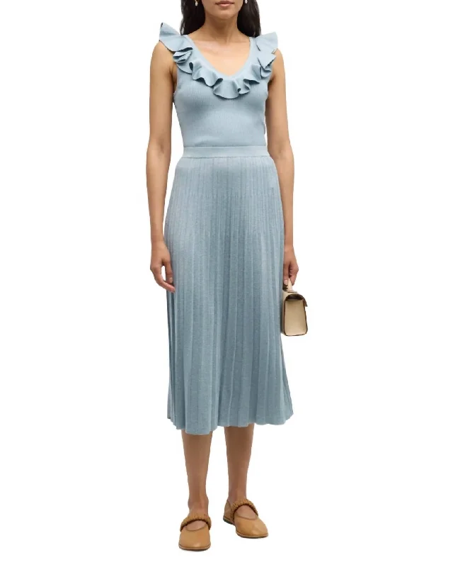 Super Deal Waverly Frill V-Neck Top In Blue Lurex