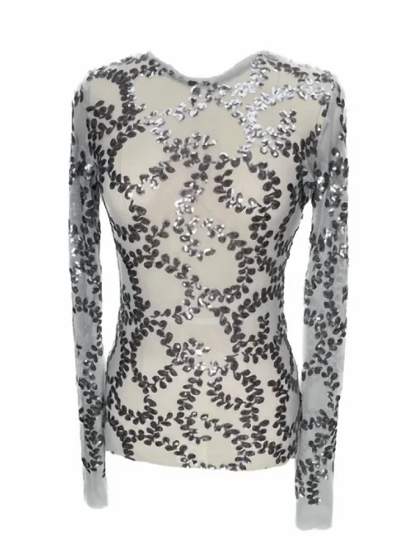 Clearance Sale Women Embroidery Sequin Top In Silver