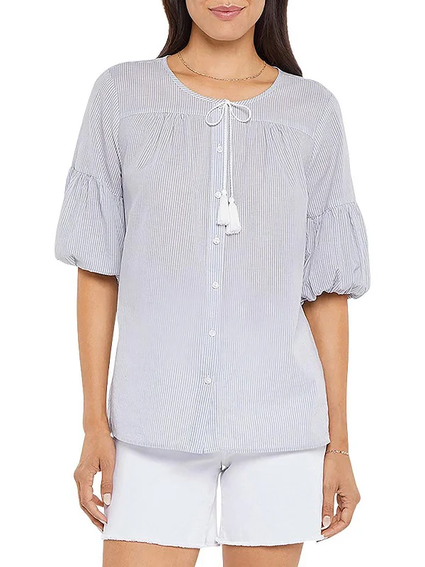 Today Only Womens Boho Tie Neck Peasant Top